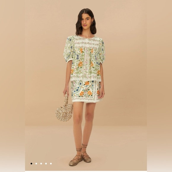 FARM Rio Off White Folk Floral Mini Skirt Size 27/4 - Picture 2 of 8